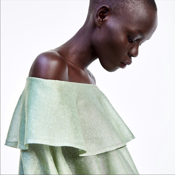 NWT Goodnight Macaroon off shoulder tiered top S - Picture 3 of 12